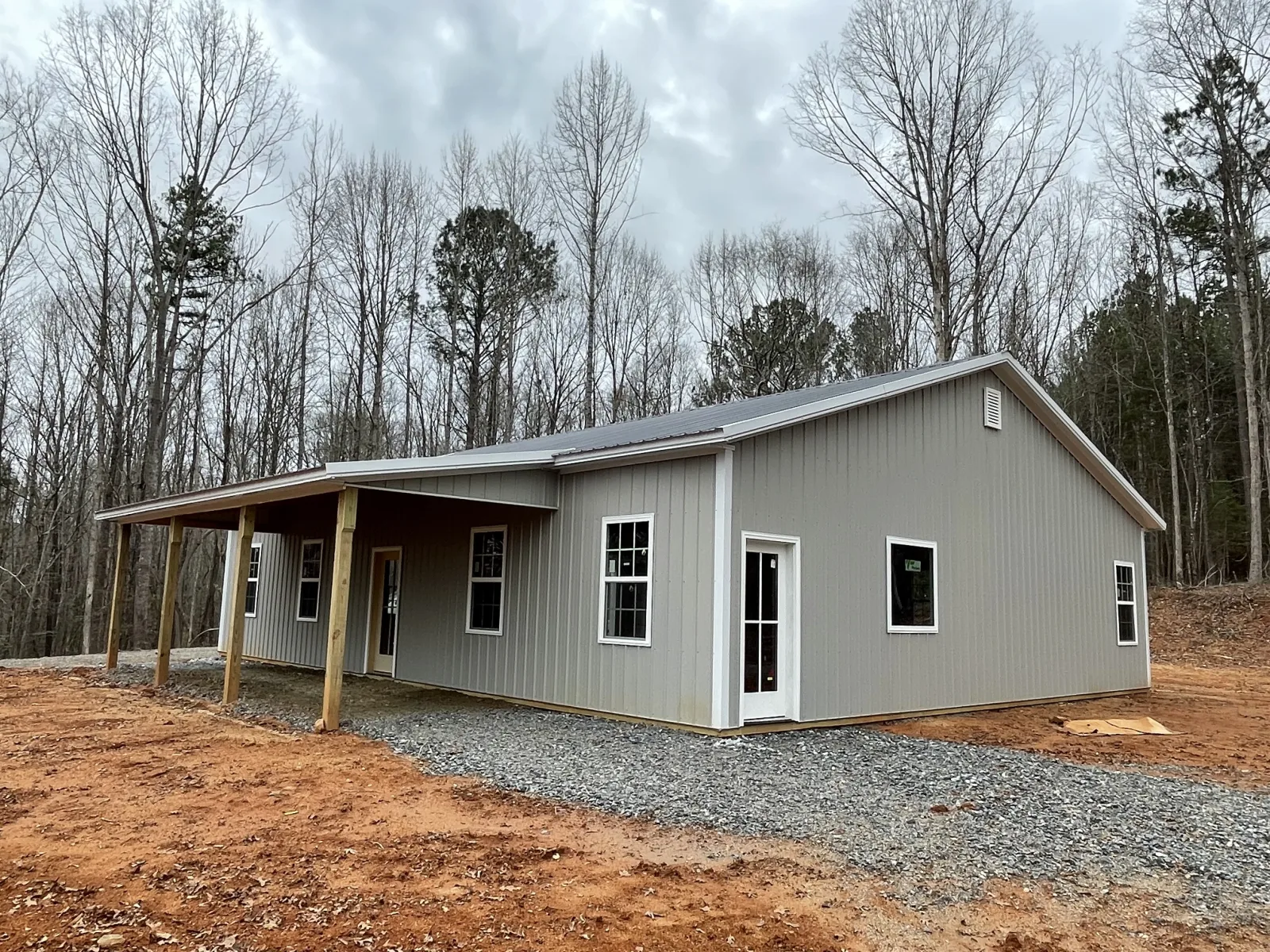 Long storage building with a lean-to in Anderson County, SC